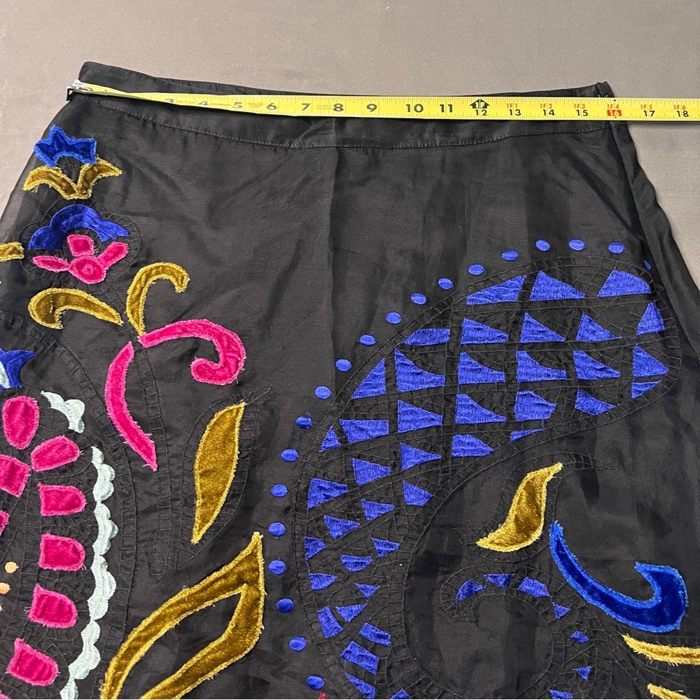 Anthropologie Amber Velvet Appliqué Midi Skirt Colorful Embroidered Design 12 - Picture 6 of 11